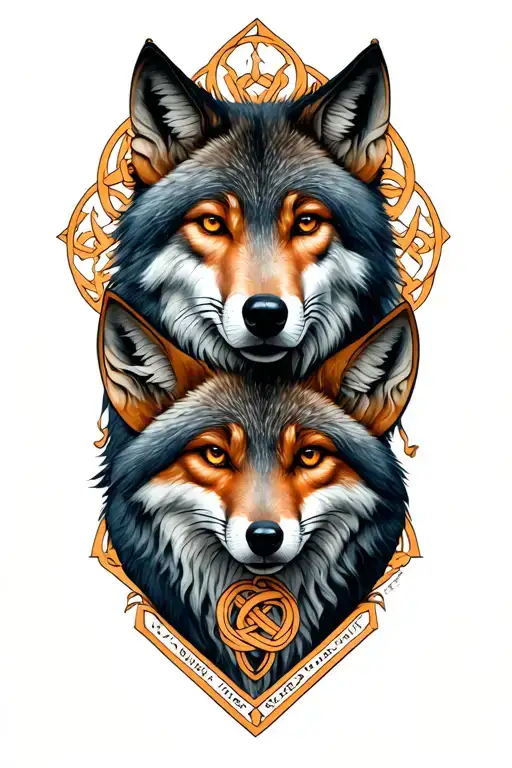 witch's knot above wolf and fox looking tattoo design idea