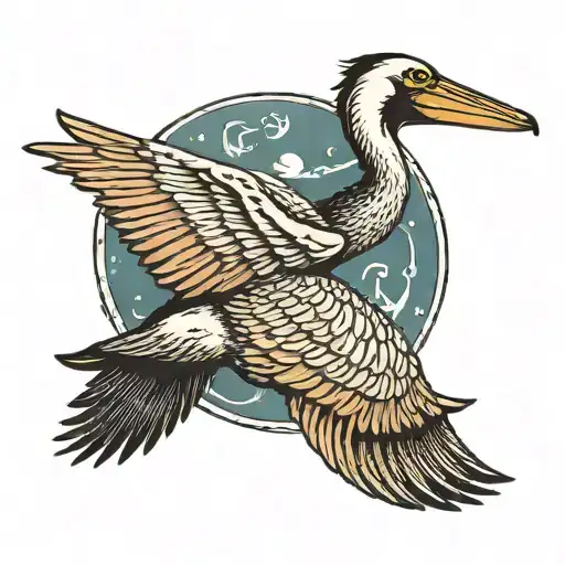 pelican flying and turtle swimming tattoo design idea