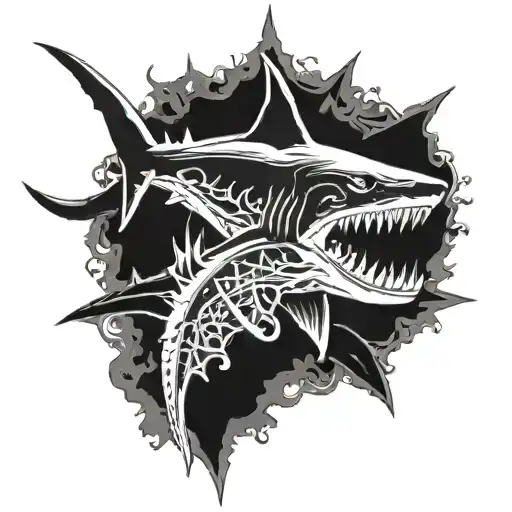 skull and bone shark  tattoo design idea