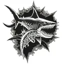skull and bone shark  tattoo design idea