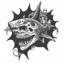 skull and bone shark  tattoo design idea