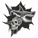 skull and bone shark  tattoo design idea