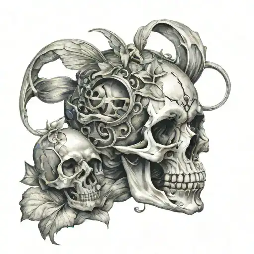 Fairy with skull in hands tattoo design idea