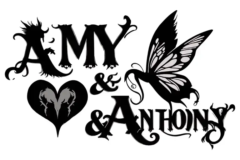 "Amy & Anthony" beast and fairy lover opening up fantasies tattoo design idea