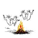 minimalist tattoo design featuring cowboy ghosts dancing around a fire tattoo design idea