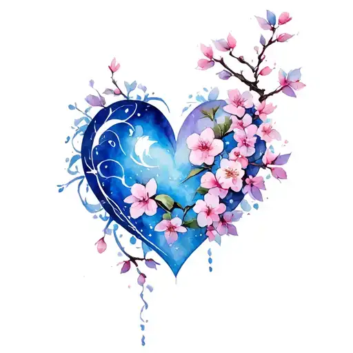 kingdom hearts heart with cherry blossoms tattoo design idea