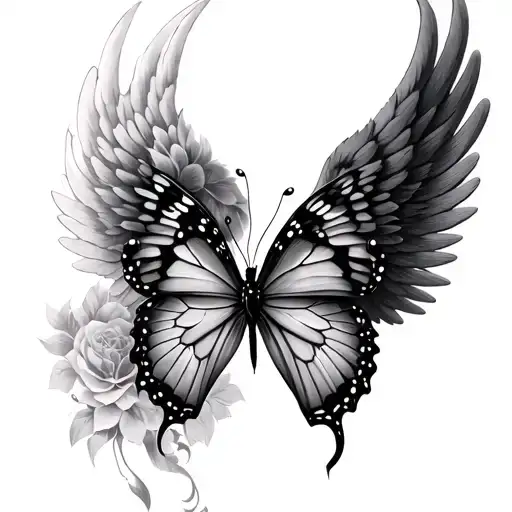 angel wing and butterfly 3D tattoo tattoo design idea