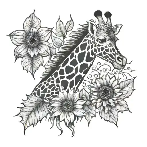 autumn leaves falling giraffe lion sunflower tattoo design idea