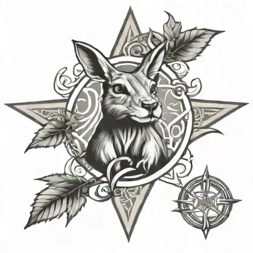 Celtic theme with a desert island a kangaroo the southern cross star system weed leaf and a Celtic fc crest tattoo design idea