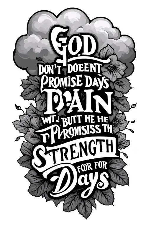 Cloud filler with this saying in it God doesn't promise days without pain, but He promises the Strength for those days tattoo design idea