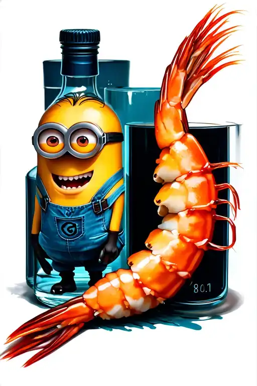shrimp, minions, vodka tattoo design idea