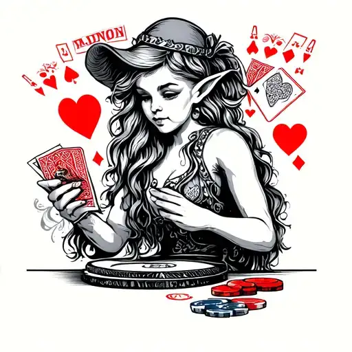 elf playing blackjack tattoo design idea