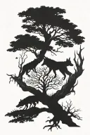 wolf ant tree tattoo design idea