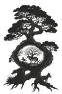 wolf ant tree tattoo design idea