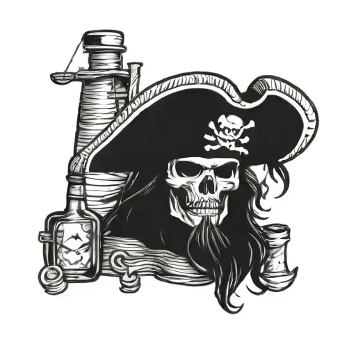 pirate ship straw hat rhum bottle tattoo design idea