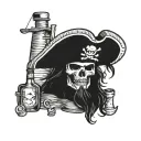 pirate ship straw hat rhum bottle tattoo design idea