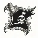 pirate ship straw hat rhum bottle tattoo design idea