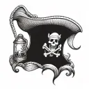 pirate ship straw hat rhum bottle tattoo design idea
