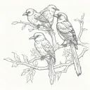  Different Birds Sitting on a branch tattoo design idea