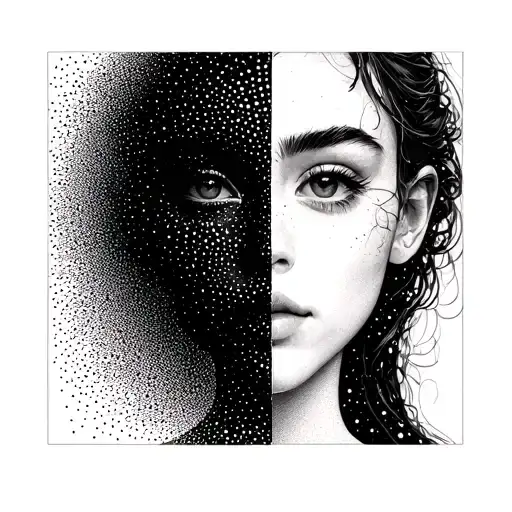 suminagashi style of a face where only bottom half from nose down is visible tattoo design idea