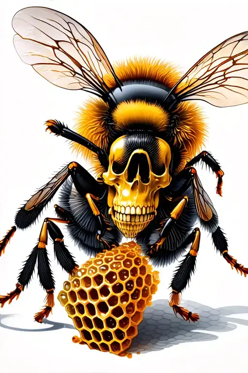 biomechanical honey bee with a skull honey comb tattoo design idea