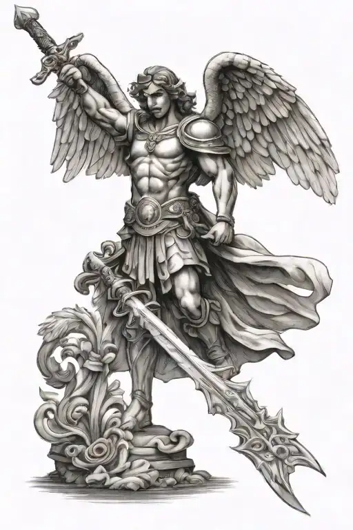 saint micheal angel holding a sword tattoo design idea