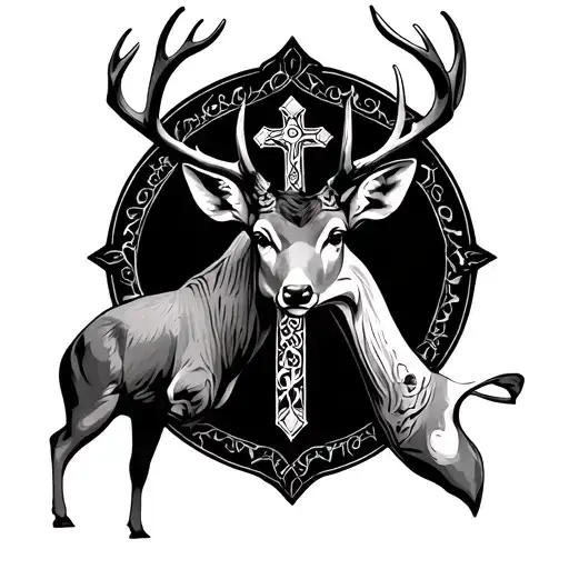 deer and cross tattoo design idea