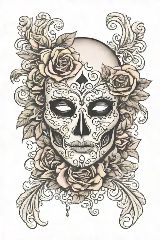 phantom of the opera mask with roses tattoo design idea