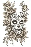 phantom of the opera mask with roses tattoo design idea
