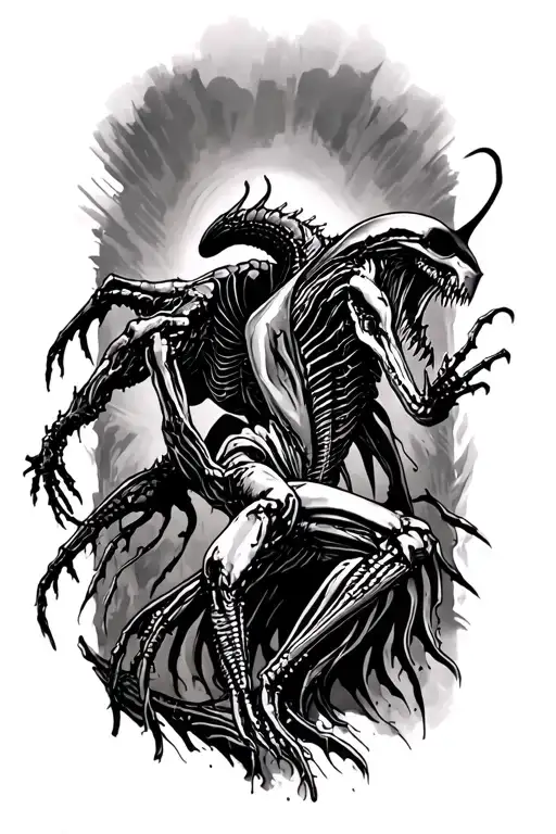 evil dead et batman fight xenomorph Alien from Alien tattoo design idea
