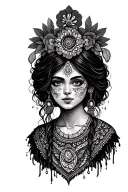girl Gypsy fortune teller woman face tattoo design idea
