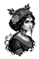 girl Gypsy fortune teller woman face tattoo design idea