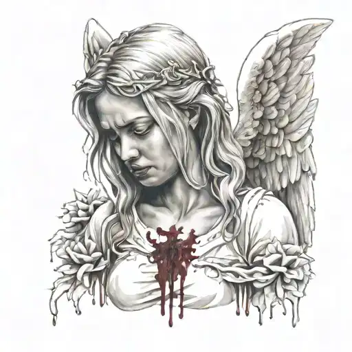 angel crying blood tattoo design idea