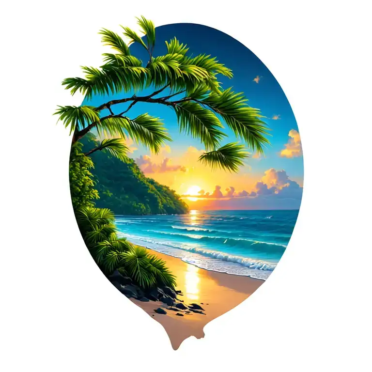 costa rica guanacaste tree branch and sunset beach tattoo design idea