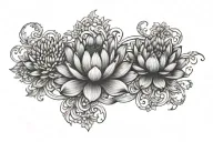 Lotus flower and chrysanthemum blooming tattoo design idea