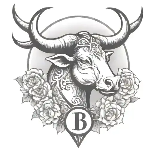 Libra zodiac sign with year of the ox head tattoo design idea