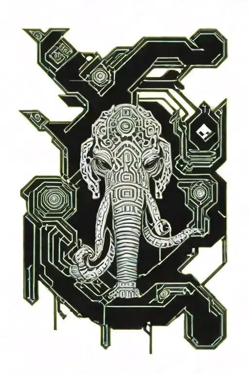 Cyber sigilism mammoth tattoo design idea