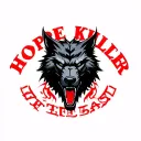 one centered black werewolf head with "HOPE KILLER" written above it in red and the word "BEAST" written below it tattoo design idea