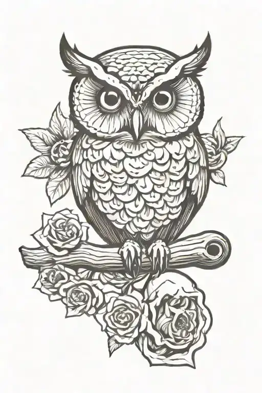 owl perched on skull tattoo design idea