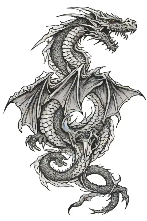 Mean, Black Dragon Fourth wing dragon flying tattoo design idea