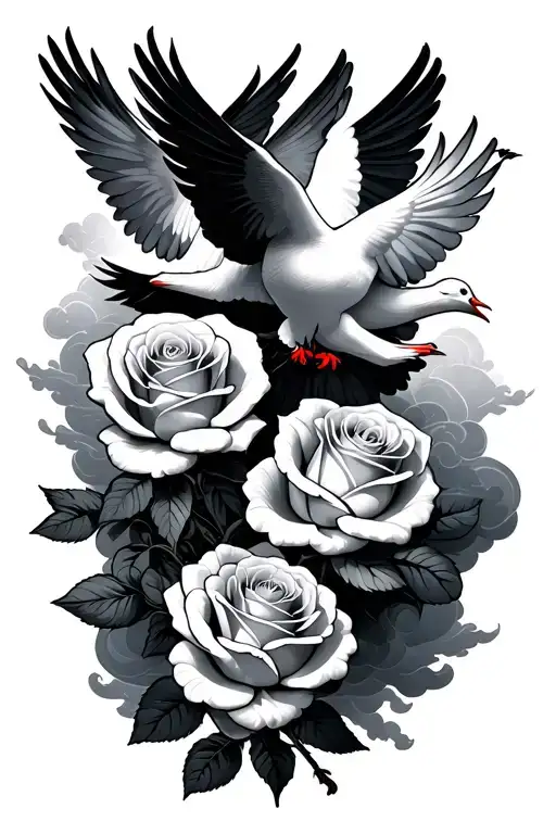 Six roses five doves with clouds surrounding tattoo design idea