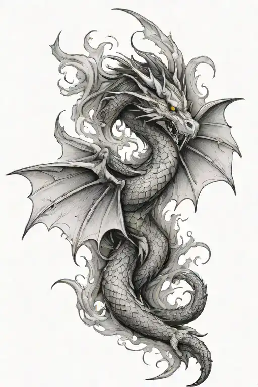 gentle dragon with massive wings tattoo design idea