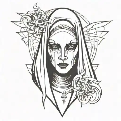 the nun face half angel half demon  tattoo design idea