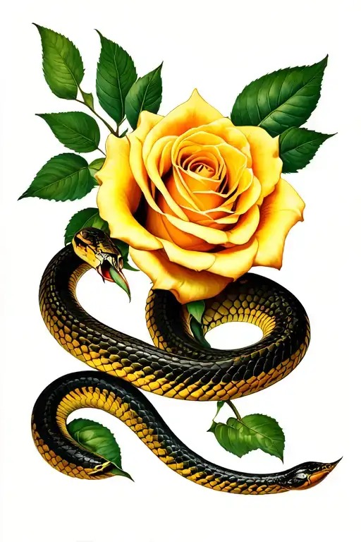 yellow rose and snake tattoo tattoo design idea