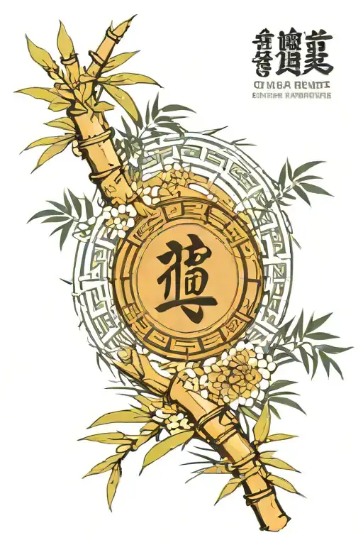 a bamboo surrounded by the values ​​of the Moral Code of Judo in Japanese tattoo design idea