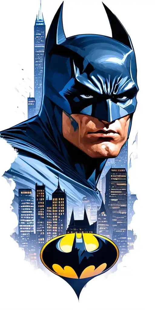 Gotham city skyline with batman in the middle surrounded tattoo design idea
