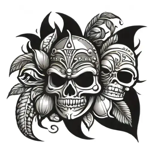 grenade with Mardi Gras face with flor de leis tattoo design idea