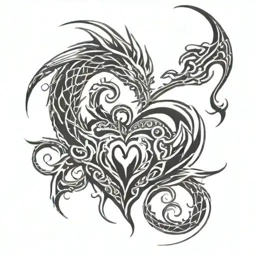 tribal heart with a dragon intertwined tattoo design idea