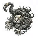 lion with a scorpion tail holding up a libra zodiac sign tattoo design idea