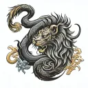 lion with a scorpion tail holding up a libra zodiac sign tattoo design idea